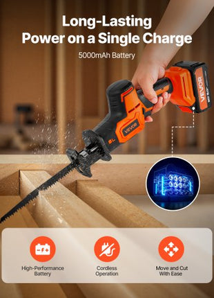 Cordless Reciprocating Saw, 20 V, 3000 SPM Variable Speed, 1 inch Stroke Length, Electric Reciprocating Saw with Battery, Charger, 8 Blades, and Carrying Bag, for Wood, Metal and Plastic Cutting