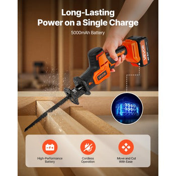 Cordless Reciprocating Saw, 20 V, 3000 SPM Variable Speed, 1 inch Stroke Length, Electric Reciprocating Saw with Battery, Charger, 8 Blades, and Carrying Bag, for Wood, Metal and Plastic Cutting