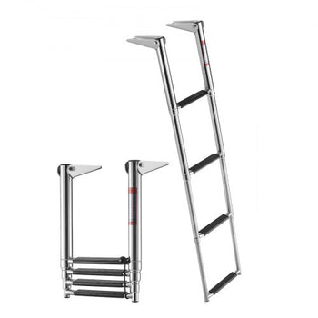 Boat Ladder, 4 Steps, Stainless Steel Telescoping Folding Swim Deck Ladder for Rear Entry Inboard, Heavy Duty 900 lbs Capacity with Wide Anti-Slip Steps, for Outboards, Yacht, Pontoon Boats
