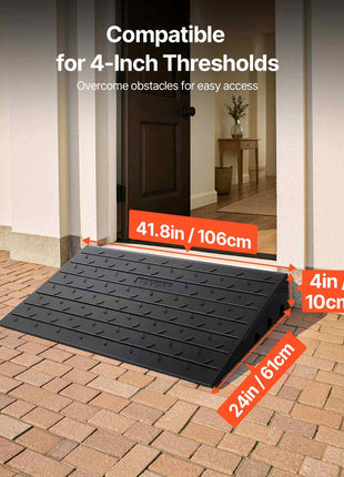 Rubber Threshold Ramp, 4" Rise Threshold Ramp Doorway, 3 Channels Cord Cover Rubber Solid Threshold Ramp, Rubber Angled Entry Rated 2200 Lbs Load Capacity for Wheelchair and Scooter