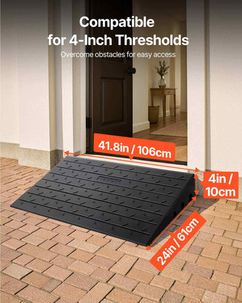 Rubber Threshold Ramp, 4" Rise Threshold Ramp Doorway, 3 Channels Cord Cover Rubber Solid Threshold Ramp, Rubber Angled Entry Rated 2200 Lbs Load Capacity for Wheelchair and Scooter