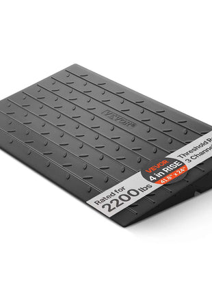 Rubber Threshold Ramp, 4" Rise Threshold Ramp Doorway, 3 Channels Cord Cover Rubber Solid Threshold Ramp, Rubber Angled Entry Rated 2200 Lbs Load Capacity for Wheelchair and Scooter