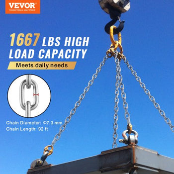 Proof Coil Chain, 5/16" x 92', 1667 lbs Safe Working Load, Zinc Plated Proof Tested Coil Chain with Two Quick Links, Galvanized Carbon Steel Link Chain for Towing, Hanging, Camping, Pet Towing