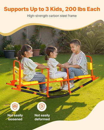 Kids Seesaw, 200 lbs Load Capacity, Metal Rocking Teeter Totter with Handles, Toddler Seesaw for Children Aged 3+, Kids Outdoor Playground Equipment for Lawn, Backyard, Playground, 2 Seats