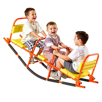 Kids Seesaw, 200 lbs Load Capacity, Metal Rocking Teeter Totter with Handles, Toddler Seesaw for Children Aged 3+, Kids Outdoor Playground Equipment for Lawn, Backyard, Playground, 2 Seats
