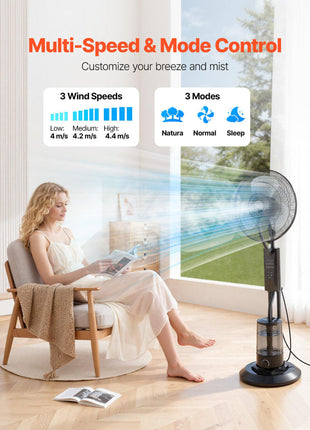 Misting Fan, 3 Wind Speeds Misting Standing Fan, Mister Cooling Fans with 0.79 gal Water Tank, Remote & Panel Control, Water Cooling Fans for Indoor, Outdoor, Garage, Patio, Living Room, 3 Modes