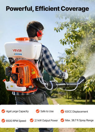 Backpack Fogger Sprayer, 63CC 3HP Engine, Gas Powered Fogger Sprayer with 4 Gallon Tank, Powder and Liquid Mister Duster System for Effective Fleas Ticks Critters Control, Gardening & Farming