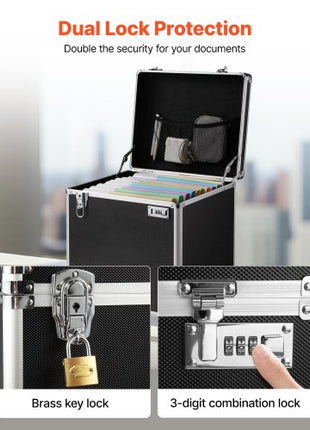 Portable File Storage Box, 15.6 x 12.6 x 15 inch Internal Chest Size, Locking Mobile Business Case with Telescopic Handle, Hand pull File Case for Office Home, Offices, Hospitals, Banks