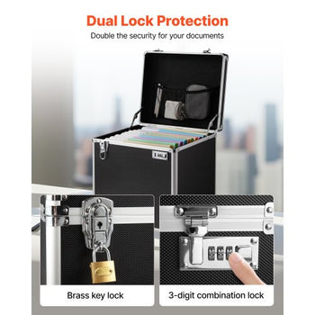 Portable File Storage Box, 15.6 x 12.6 x 15 inch Internal Chest Size, Locking Mobile Business Case with Telescopic Handle, Hand pull File Case for Office Home, Offices, Hospitals, Banks