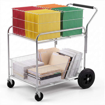 Rolling File Cart 2-Tier Mobile Wire Mail Cart with Lockable Wheels, for Office Records Room, Heavy-Duty File Folder Organizer Utility Wagon, with 264.55 lbs / 120 kg Load, 37.6 x 22.4 x 38 in