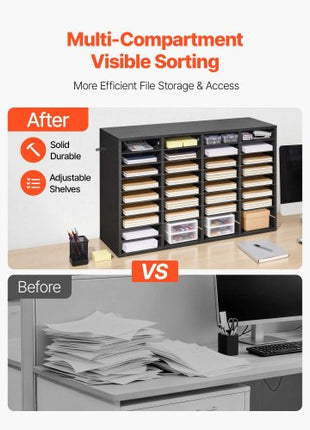 Literature Organizer, 36 Compartments Office Mailbox with Detachable Shelves, Wooden Mailbox Sorter with Particle Board, Countertop Office Home Storage Organizer for File, Document, Paper, Black