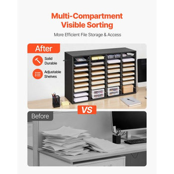 Literature Organizer, 36 Compartments Office Mailbox with Detachable Shelves, Wooden Mailbox Sorter with Particle Board, Countertop Office Home Storage Organizer for File, Document, Paper, Black