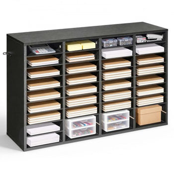 Literature Organizer, 36 Compartments Office Mailbox with Detachable Shelves, Wooden Mailbox Sorter with Particle Board, Countertop Office Home Storage Organizer for File, Document, Paper, Black
