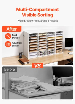Literature Organizer, 36 Compartments Office Mailbox with Detachable Shelves, Wooden Mailbox Sorter with Particle Board, Countertop Office Home Storage Organizer for File, Document, Paper, White