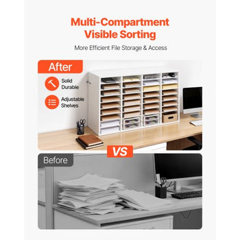 Literature Organizer, 36 Compartments Office Mailbox with Detachable Shelves, Wooden Mailbox Sorter with Particle Board, Countertop Office Home Storage Organizer for File, Document, Paper, White