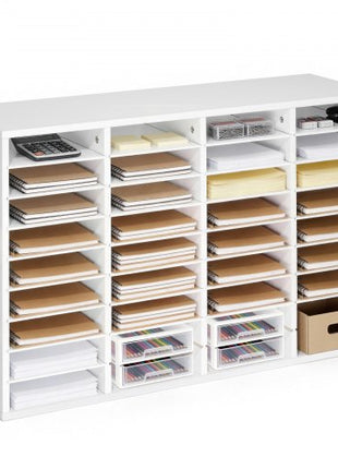 Literature Organizer, 36 Compartments Office Mailbox with Detachable Shelves, Wooden Mailbox Sorter with Particle Board, Countertop Office Home Storage Organizer for File, Document, Paper, White