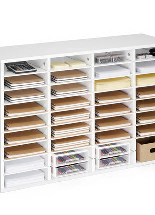 Literature Organizer, 36 Compartments Office Mailbox with Detachable Shelves, Wooden Mailbox Sorter with Particle Board, Countertop Office Home Storage Organizer for File, Document, Paper, White
