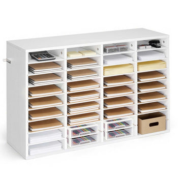 Literature Organizer, 36 Compartments Office Mailbox with Detachable Shelves, Wooden Mailbox Sorter with Particle Board, Countertop Office Home Storage Organizer for File, Document, Paper, White