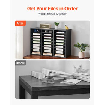 Literature Organizer, 27 Compartments Office Mailbox with Removable Shelves, Wooden Mailbox Sorter Particle Board Office Home Classroom Storage, File Sorter for Files, Documents, Papers, Black