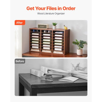 Literature Organizer, 24 Compartments Office Mailbox with Removable Shelves, Wooden Mailbox Sorter Particle Board Office Home Classroom Storage, File Sorter for Documents, Papers, Dark Brown