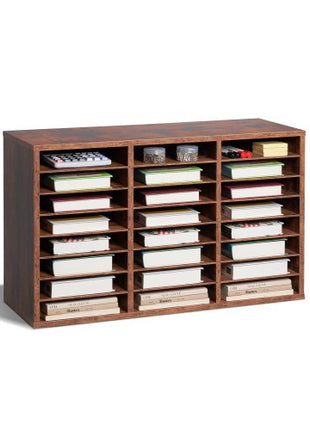Literature Organizer, 24 Compartments Office Mailbox with Removable Shelves, Wooden Mailbox Sorter Particle Board Office Home Classroom Storage, File Sorter for Documents, Papers, Dark Brown