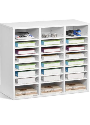 Literature Organizer, 24 Compartments Office Mailbox with Adjustable Shelves, Wooden Mailbox Sorter Medium Density Fiberboard Office Home Classroom Storage for Files, Documents, Papers, White