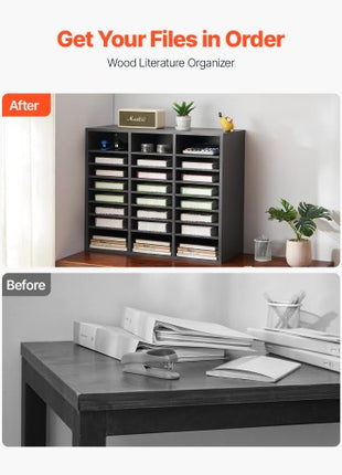 Literature Organizer, 24 Compartments Office Mailbox with Adjustable Shelves, Wooden Mailbox Sorter Medium Density Fiberboard Office Home Classroom Storage for Files, Documents, Papers, Grey