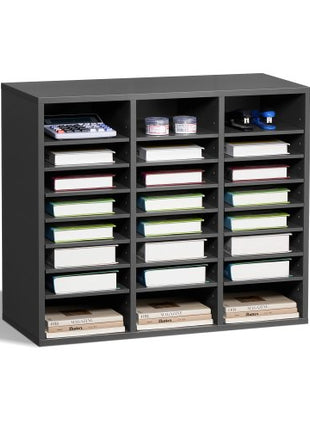 Literature Organizer, 24 Compartments Office Mailbox with Adjustable Shelves, Wooden Mailbox Sorter Medium Density Fiberboard Office Home Classroom Storage for Files, Documents, Papers, Grey
