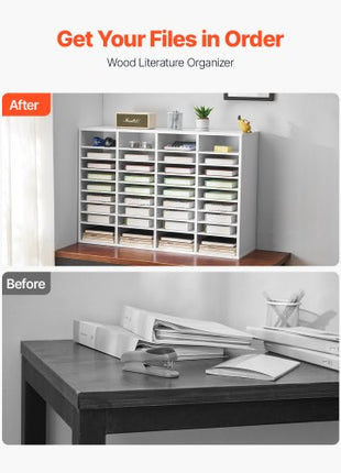 Literature Organizer, 36 Compartments Office Mailbox with Adjustable Shelves, Wooden Mailbox Sorter Medium Density Fiberboard Office Home Classroom Storage for Files, Documents, Papers, White