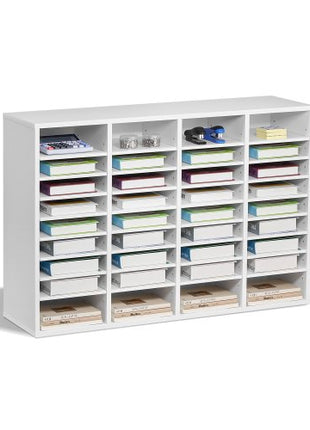 Literature Organizer, 36 Compartments Office Mailbox with Adjustable Shelves, Wooden Mailbox Sorter Medium Density Fiberboard Office Home Classroom Storage for Files, Documents, Papers, White