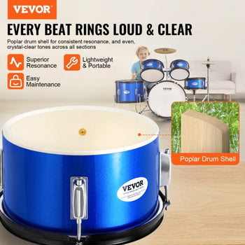 Kids Drum Set, 5-Piece, 16 in Beginner Full Drum Set with Bass Toms Snare Floor Drum Adjustable Throne Cymbal Hi-Hat Pedal and Two Pairs of Drumsticks, Starter Drum Kit for Child Kids, Blue