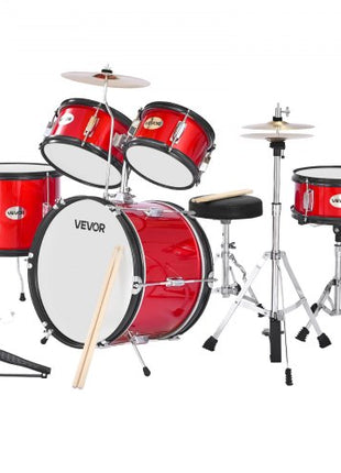 Kids Drum Set, 5-Piece 16 in Junior Drum Sets, Beginner Drums Set with Adjustable Throne, Cymbal & Two Pairs of Drumsticks, Musical Learning Drums Instruments Kit, for Children Ages 6-13 (Red)