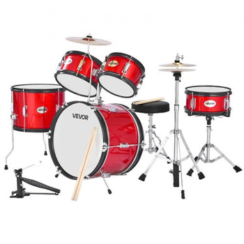 Kids Drum Set, 5-Piece 16 in Junior Drum Sets, Beginner Drums Set with Adjustable Throne, Cymbal & Two Pairs of Drumsticks, Musical Learning Drums Instruments Kit, for Children Ages 6-13 (Red)