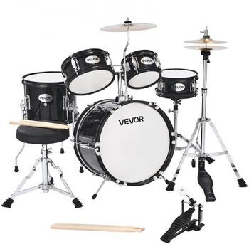 Kids Drum Set, 5-Piece 14 in Junior Drum Sets, Beginner Drums Set with Adjustable Throne, Cymbal & Two Pairs of Drumsticks, Musical Learning Drums Instruments Kit, for Children Ages 6-13(Black)