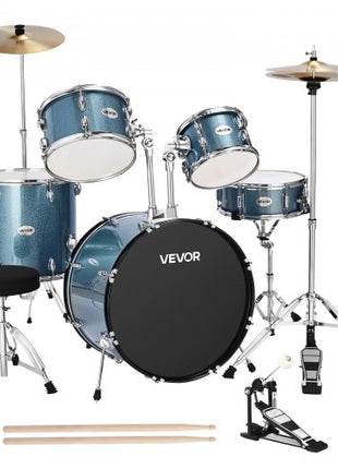 Drum Set, 5-Piece 22 in Junior Drum Sets, Beginner Drums Set with Adjustable Throne, Cymbal, and Drumsticks, Musical Learning Drums Instrument Kit, for Beginner, Teens & Student (Gravel Blue)