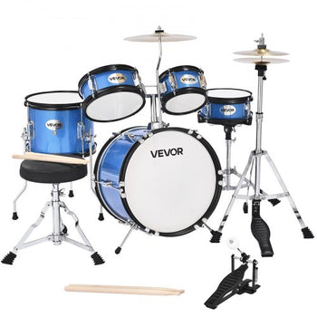 Kids Drum Set, 5-Piece 14 in Junior Drum Sets, Beginner Drums Set with Adjustable Throne, Cymbal & Two Pairs of Drumsticks, Musical Learning Drums Instruments Kit, for Children Ages 6-13 (Blue)
