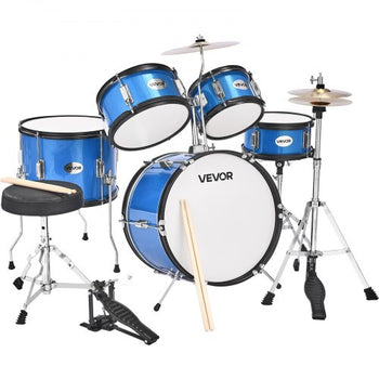 Kids Drum Set, 5-Piece 16 in Junior Drum Sets, Beginner Drums Set with Adjustable Throne, Cymbal & Two Pairs of Drumsticks, Musical Learning Drums Instruments Kit, for Children Ages 6-13 (Blue)