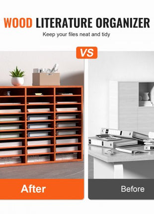 27 Compartments Wood Literature Organizer, Adjustable Shelves, Medium Density Fiberboard Mail Center, Office Home School Storage for Files, Documents, Papers, Magazines, Brown