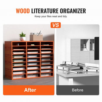 27 Compartments Wood Literature Organizer, Adjustable Shelves, Medium Density Fiberboard Mail Center, Office Home School Storage for Files, Documents, Papers, Magazines, Brown