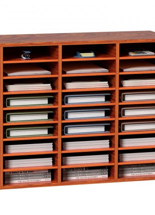 27 Compartments Wood Literature Organizer, Adjustable Shelves, Medium Density Fiberboard Mail Center, Office Home School Storage for Files, Documents, Papers, Magazines, Brown