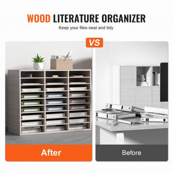 27 Compartments Wood Literature Organizer, Adjustable Shelves, Medium Density Fiberboard Mail Center, Office Home School Storage for Files, Documents, Papers, Magazines, Grey