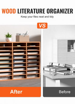 27 Compartments Wood Literature Organizer, Adjustable Shelves, Medium Density Fiberboard Mail Center, Office Home School Storage for Files, Documents, Papers, Magazines, White