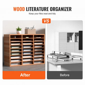 27 Compartments Wood Literature Organizer, Adjustable Shelves, Medium Density Fiberboard Mail Center, Office Home School Storage for Files, Documents, Papers, Magazines, White