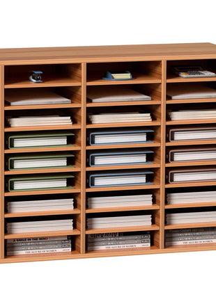 27 Compartments Wood Literature Organizer, Adjustable Shelves, Medium Density Fiberboard Mail Center, Office Home School Storage for Files, Documents, Papers, Magazines, White