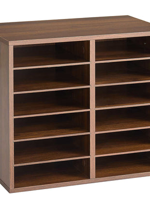 Wood Literature Organizer 12 Compartments Office Mailboxes Brown, Countertop Literature Sorter for Files Documents Papers, with Adjustable Shelves, for Office, Home, Classroom Organization