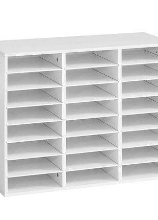 Wood Literature Organizer 24 Compartments Office Mailboxes White, Countertop Literature Sorter for Files Documents Papers, with Adjustable Shelves, for Office, Home, Classroom Organization