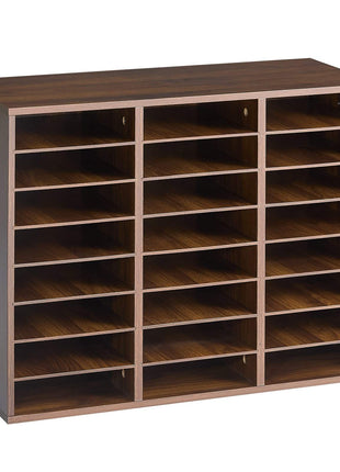 Wood Literature Organizer 24 Compartments Office Mailboxes Brown, Countertop Literature Sorter for Files Documents Papers, with Adjustable Shelves, for Office, Home, Classroom Organization