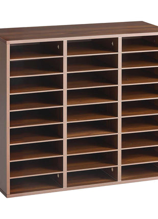 Wood Literature Organizer 27 Compartments Office Mailboxes Brown, Countertop Literature Sorter for Files Documents Papers, with Adjustable Shelves, for Office, Home, Classroom Organization