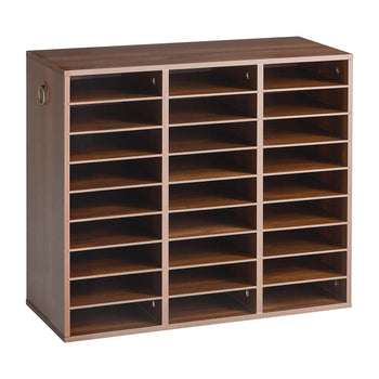 Wood Literature Organizer 27 Compartments Office Mailboxes Brown, Countertop Literature Sorter for Files Documents Papers, with Adjustable Shelves, for Office, Home, Classroom Organization