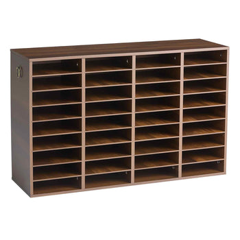 Wood Literature Organizer 36 Compartments Office Mailboxes Brown, Countertop Literature Sorter for Files Documents Papers, with Adjustable Shelves, for Office, Home, Classroom Organization
